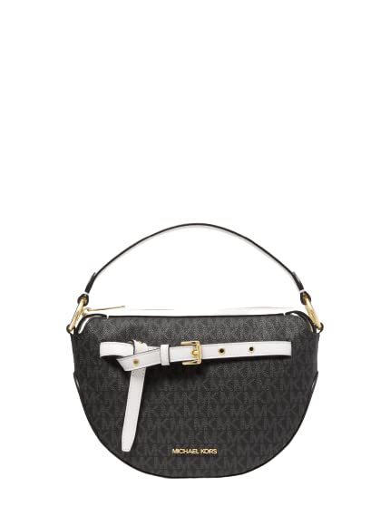 Michael Kors Emilia Half Moon Medium Shoulder Bag Logo Crossbody Black Multi White