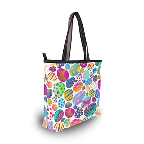 Women's Tote Purse with Pocket Easter Egg Printed Handbag Polyester Tote Bag Spring Tote Purse