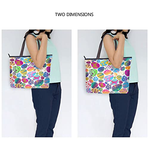 Women's Tote Purse with Pocket Easter Egg Printed Handbag Polyester Tote Bag Spring Tote Purse