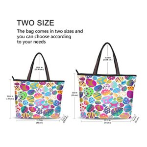 Women's Tote Purse with Pocket Easter Egg Printed Handbag Polyester Tote Bag Spring Tote Purse