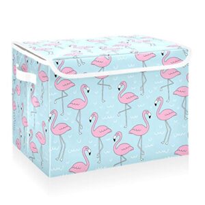 cataku flamingo blue cute storage bins with lids fabric large storage container cube basket with handle decorative storage boxes for organizing clothes shelves