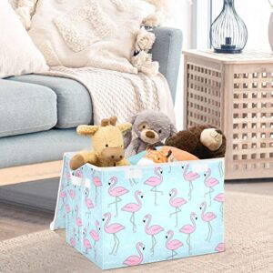 CaTaKu Flamingo Blue Cute Storage Bins with Lids Fabric Large Storage Container Cube Basket with Handle Decorative Storage Boxes for Organizing Clothes Shelves