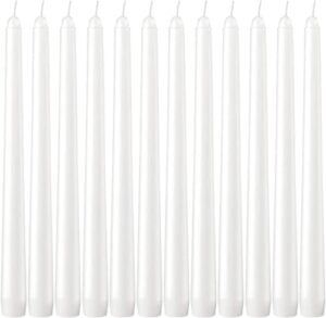 white dinner candles – 12 pack unscented 10 inch straight taper candle set – 7.5 hour burn time- smokeless and dripless household, spa, wedding, and party candlesticks