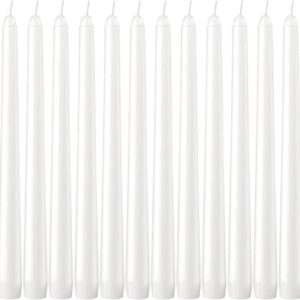 White Dinner Candles - 12 Pack Unscented 10 Inch Straight Taper Candle Set - 7.5 Hour Burn Time- Smokeless and Dripless Household, Spa, Wedding, and Party Candlesticks