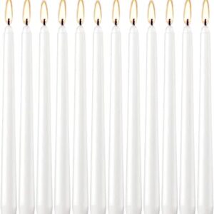 White Dinner Candles - 12 Pack Unscented 10 Inch Straight Taper Candle Set - 7.5 Hour Burn Time- Smokeless and Dripless Household, Spa, Wedding, and Party Candlesticks