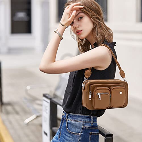 ACUARIO Small Crossbody Bags for Women-PU Leather Handbag Shoulder Strap Bags Purses (22165-Camel)