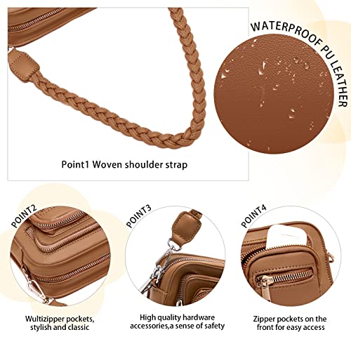 ACUARIO Small Crossbody Bags for Women-PU Leather Handbag Shoulder Strap Bags Purses (22165-Camel)