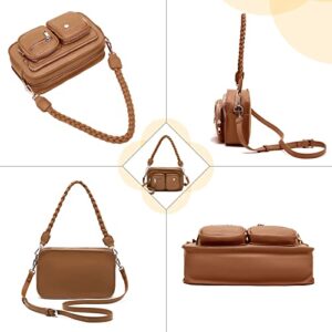 ACUARIO Small Crossbody Bags for Women-PU Leather Handbag Shoulder Strap Bags Purses (22165-Camel)