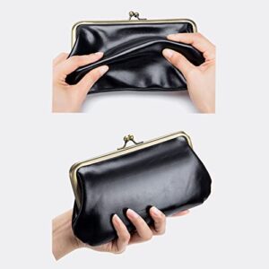 Vintage Leather Clutch Purses for Women Small Evening Bag Wallet With Kiss Lock (1-Black)
