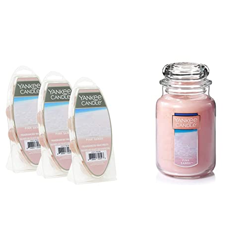 Yankee Candle Pink Sands Wax Melts, 3 Packs of 6 (18 Total) & Pink Sands Scented, Classic 22oz Large Jar Single Wick Candle, Over 110 Hours of Burn Time