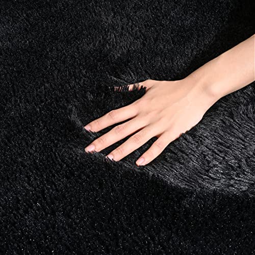 Maxsoft Ultra Soft Shaggy Rug for Bedroom, 5x8 Feet Indoor Modern Fluffy Area Rugs Fuzzy Carpet for Living Room, Upgrade Non-Slip Plush Furry Floor Christmas Rug for Nursery Home Decor, Black