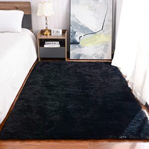 Maxsoft Ultra Soft Shaggy Rug for Bedroom, 5x8 Feet Indoor Modern Fluffy Area Rugs Fuzzy Carpet for Living Room, Upgrade Non-Slip Plush Furry Floor Christmas Rug for Nursery Home Decor, Black