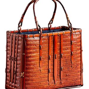 Womens Woven Bamboo Tote Bag Straw Clutch Bags Big Size Straw Bag Satchel Purses