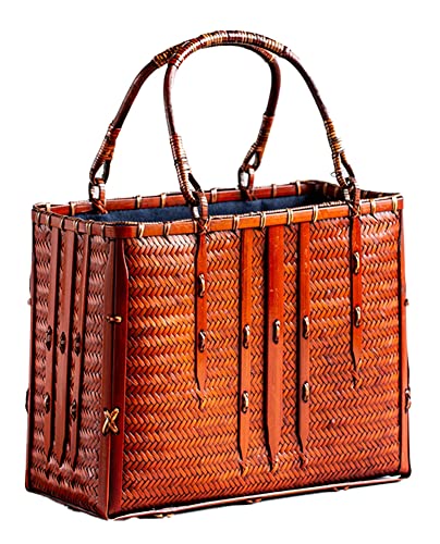 Womens Woven Bamboo Tote Bag Straw Clutch Bags Big Size Straw Bag Satchel Purses