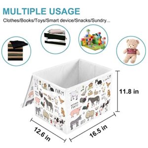 CaTaKu Farm Animals Cute Storage Bins with Lids Fabric Large Storage Container Cube Basket with Handle Decorative Storage Boxes for Organizing Clothes Shelves