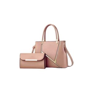 italian design quality leather ladies handbag and purse tote top handle 2 in1 set bags (khaki)