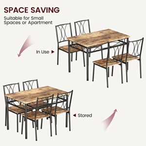 IDEALHOUSE Kitchen Table Set for 4, Dining Table and Chairs, Rectangular Dining Room Table Set with 4 Metal and Wood Chairs, 5 Piece Dining Table Set for Small Space, Apartment, Rustic Brown