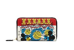 coach disney mickey mouse x keith haring medium id leather zip wallet – #5217