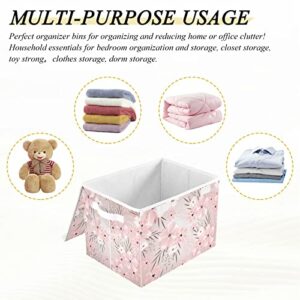 Kigai Storage Basket Pink Flowers Print Storage Boxes with Lids and Handle, Large Storage Cube Bin Collapsible for Shelves Closet Bedroom Living Room, 16.5x12.6x11.8 In