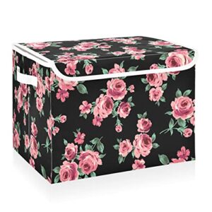 cataku pink rose floral storage bins with lids fabric large storage container cube basket with handle decorative storage boxes for organizing clothes shelves