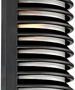 John Timberland Mid Century Modern Wall Light Sconce Black Hardwired 7 1/2" Fixture Slat Grid Metal Frosted Glass for Bedroom Bathroom Vanity Reading Living Room Hallway House Home Decor