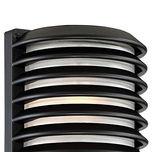John Timberland Mid Century Modern Wall Light Sconce Black Hardwired 7 1/2" Fixture Slat Grid Metal Frosted Glass for Bedroom Bathroom Vanity Reading Living Room Hallway House Home Decor