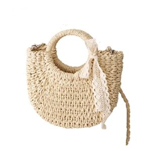 gets handwoven rattan bag for women cross body bohemian straw bag vintage weave tote summer beach carrying shoulder bag(781861 beige)