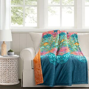 lush decor boho chic reversible throw blanket, 60″ x 50″, turquoise &navy