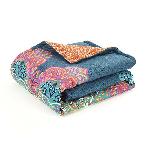 Lush Decor Boho Chic Reversible Throw Blanket, 60" x 50", Turquoise &Navy