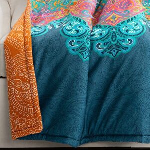 Lush Decor Boho Chic Reversible Throw Blanket, 60" x 50", Turquoise &Navy