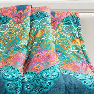 Lush Decor Boho Chic Reversible Throw Blanket, 60" x 50", Turquoise &Navy