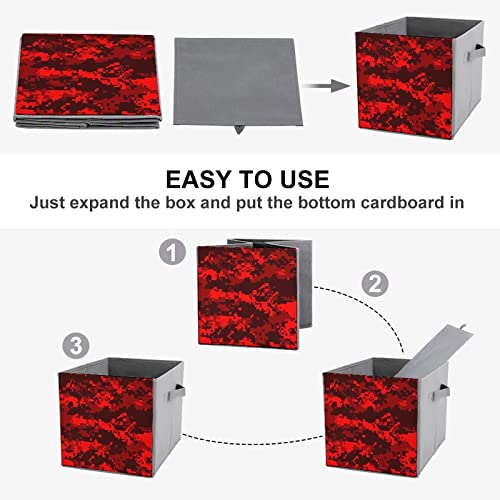 Red Camouflage Collapsible Storage Bins Basics Folding Fabric Storage Cubes Organizer Boxes with Handles