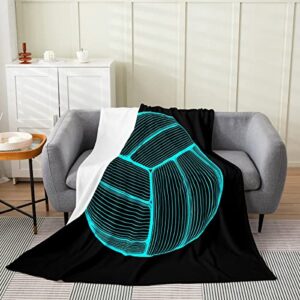 volleyball pattern plush throw blanket,for ball sports flannel fleece blanket decorative teal neon ball games all season,bed blanket volleyball player 40″x50″