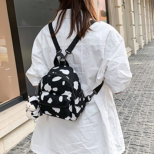 PMUYBHF Backpacks For School Cow Pattern Backpack Cow Print Backpack Mini Canvas Daypack With Plush Cow Pendant For Bag Accessory Shoulder Bag Tote