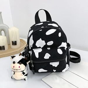 PMUYBHF Backpacks For School Cow Pattern Backpack Cow Print Backpack Mini Canvas Daypack With Plush Cow Pendant For Bag Accessory Shoulder Bag Tote