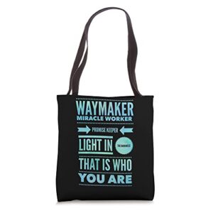 waymaker miracle worker promise keeper jesus king christian tote bag