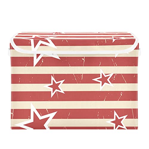 RunningBear American Patriotic Stars Large Storage Bins with Lid Collapsible Storage Bin Storage Basket Organizer Cute Storage Bin for Clothes Toys Books