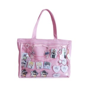 ita bag ita tote bag shoulder bag purse anime school bag diy, cosplay,comic con, kawaii clear bag (only bag,pink)