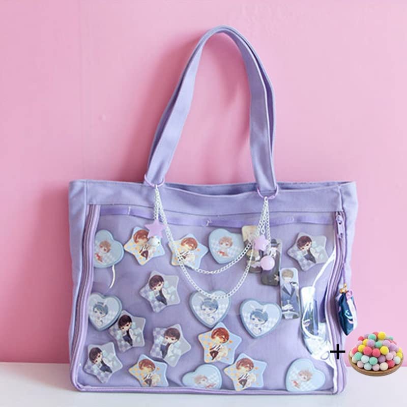 Ita Bag Ita Tote Bag Shoulder Bag Purse Anime School Bag DIY, Cosplay,Comic Con, Kawaii Clear Bag (Only Bag,Pink)
