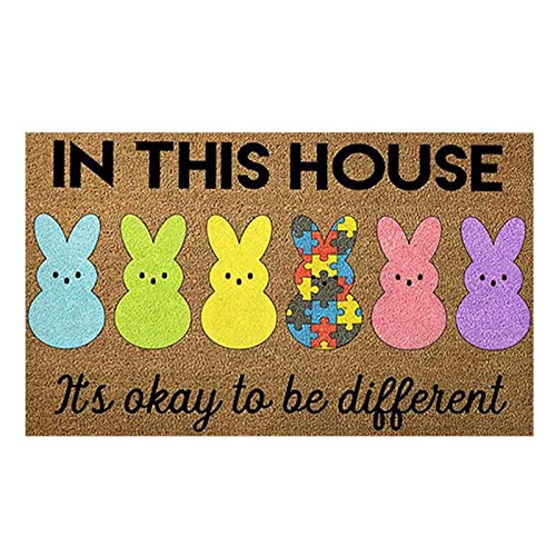 TUNKENCE Easter Doormat Rabbit Decorative Doormat Welcome Bunny Doormat Spring Doormat Funny Front Door Mat Non Slip Rug for Easter Outdoor/Indoor Farmhouse Patio Home Decor 16 x 24 Inch