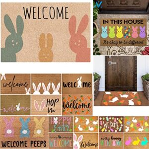 TUNKENCE Easter Doormat Rabbit Decorative Doormat Welcome Bunny Doormat Spring Doormat Funny Front Door Mat Non Slip Rug for Easter Outdoor/Indoor Farmhouse Patio Home Decor 16 x 24 Inch