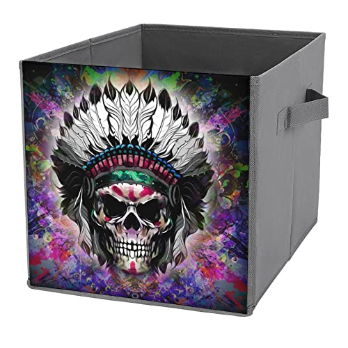 Indian Skull Collapsible Storage Bins Basics Folding Fabric Storage Cubes Organizer Boxes with Handles