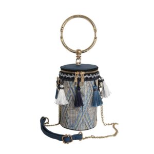 anopo womens straw shoulder bag embroidered tassel ethnic travel crossbody boho purse summer beach bohemian handbag tote for girls bucket blue