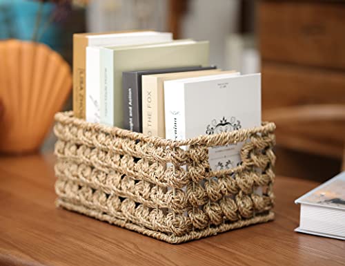 Ellinia Handmade Woven Seagrass Wicker 11.8 x 8.85 x 6.1 Inch Basket for Storage - Bar, Hotel, Pantry, Restaurant, Table Organizer, Bohemian Style, 3-Pack, Natural Seagrass Color