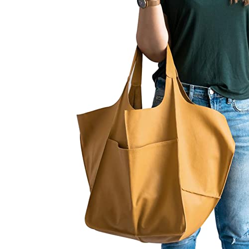 Womens Handbag Large Capacity Pu Leather Satchel Handbag Work Tote Shoulder Bag, Oversized Bag for Women Yellow