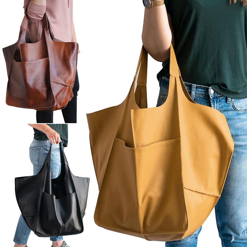 Womens Handbag Large Capacity Pu Leather Satchel Handbag Work Tote Shoulder Bag, Oversized Bag for Women Yellow