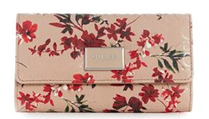 guess women’s logo embossed pink red floral print slim wallet clutch bag
