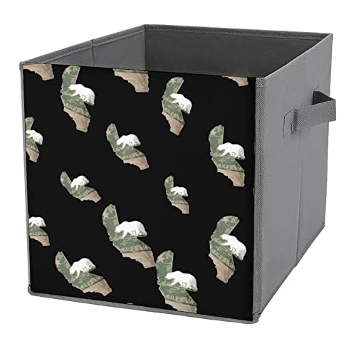 Military California Polar Bear Collapsible Storage Bins Basics Folding Fabric Storage Cubes Organizer Boxes with Handles