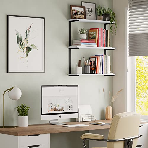 Wallniture Tivoli 24" Bathroom Shelves, Floating Shelves for Wall Decor, Wall Bookshelf Living Room Decor, Kitchen White Shelves for Wall, 3-Tier White Wall Shelves for Bedroom