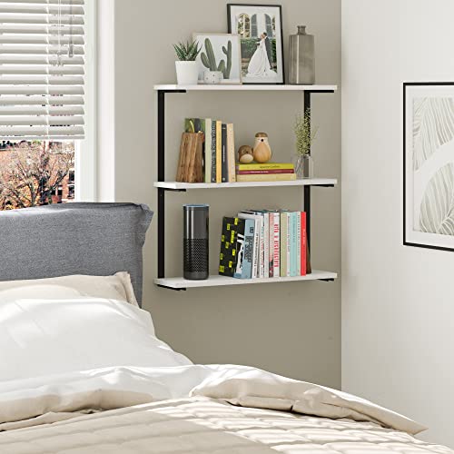 Wallniture Tivoli 24" Bathroom Shelves, Floating Shelves for Wall Decor, Wall Bookshelf Living Room Decor, Kitchen White Shelves for Wall, 3-Tier White Wall Shelves for Bedroom